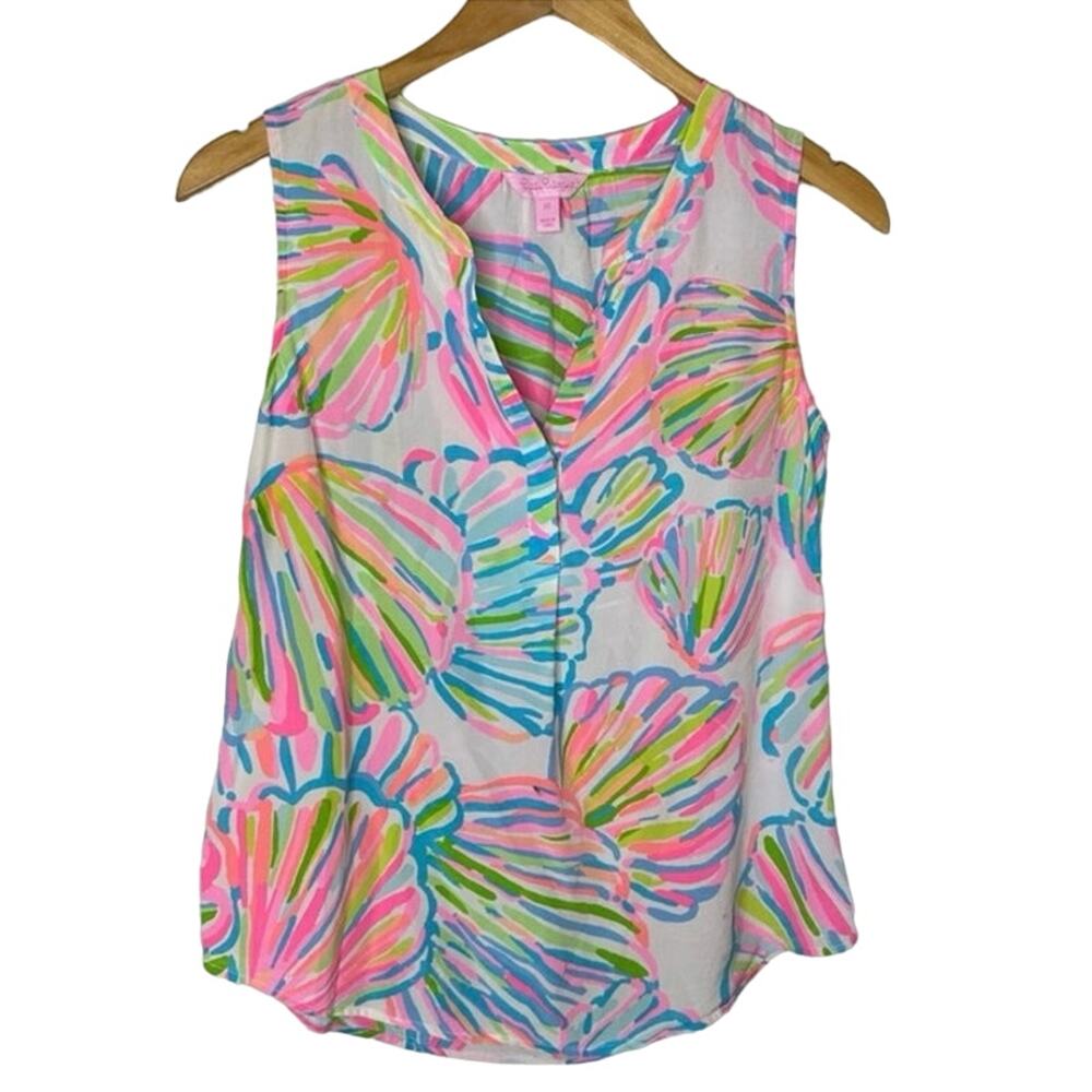 Lilly Pulitzer Pink Green Shellebrate Seashell Essie Top Sleeveless Size XS - Picture 7 of 12